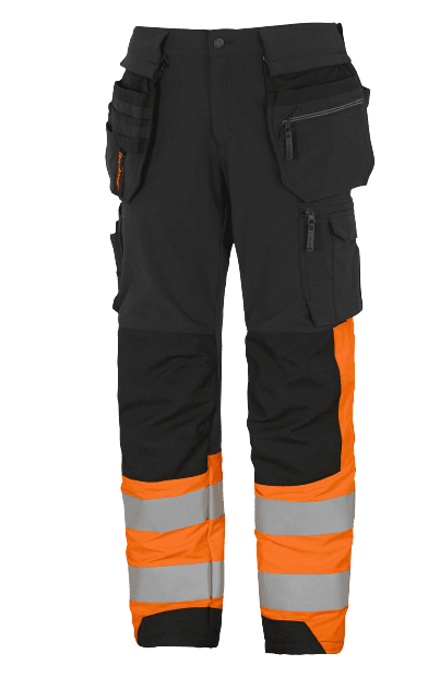 238125399 Björnkläder stretch riipputaskuhousut musta/oranssi